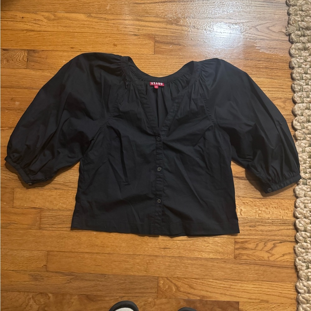 STAUD Black Button-Up Puff Sleeve Blouse